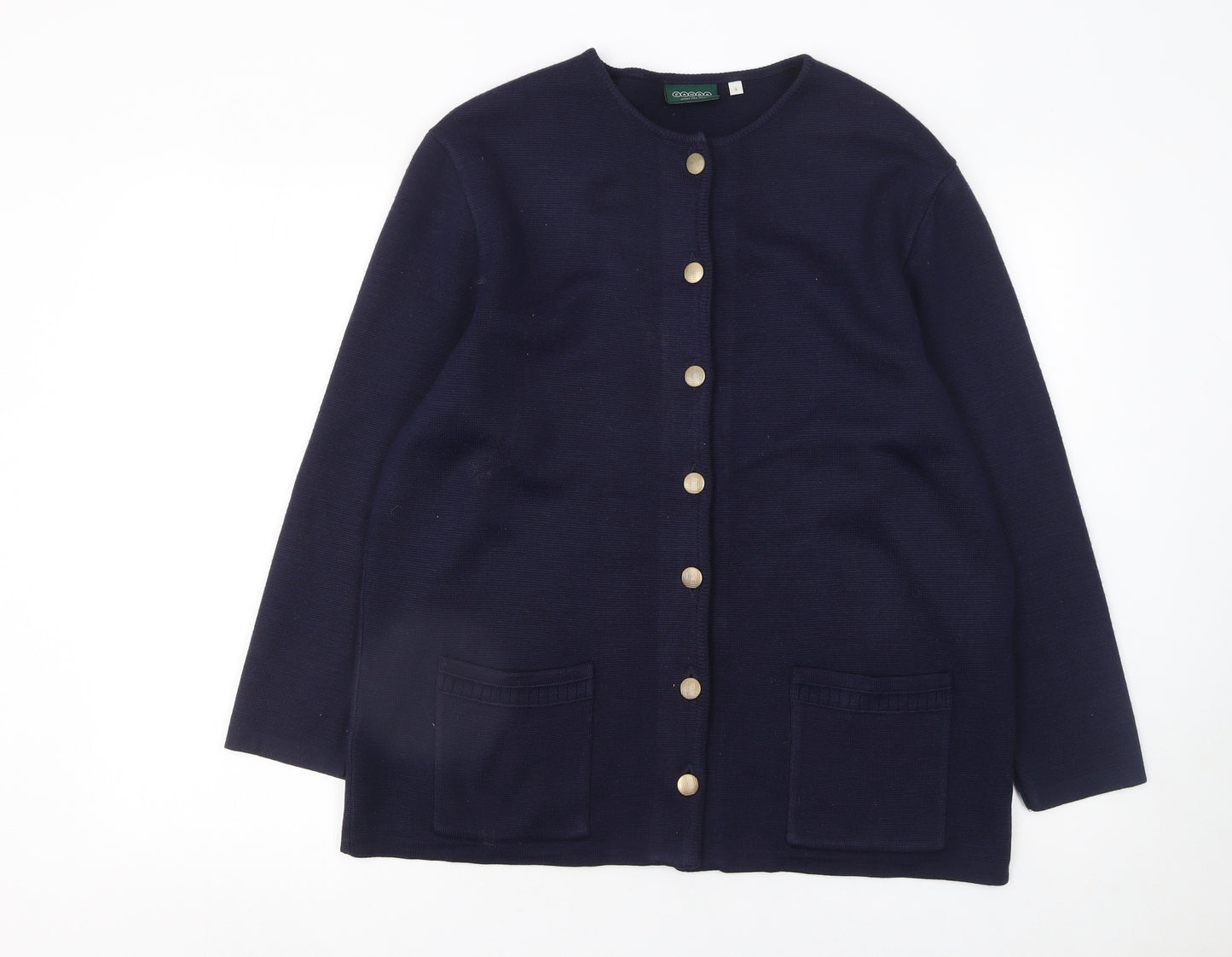 Canda Women’s Blue Cardigan L Knit Button Front Crew Neck Wool Blend