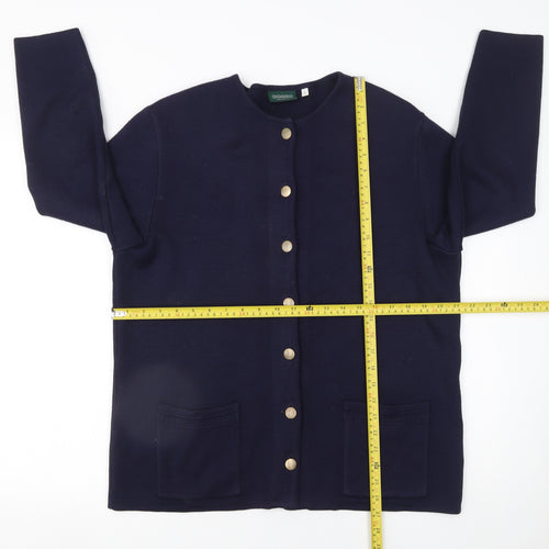 Canda Women’s Blue Cardigan L Knit Button Front Crew Neck Wool Blend