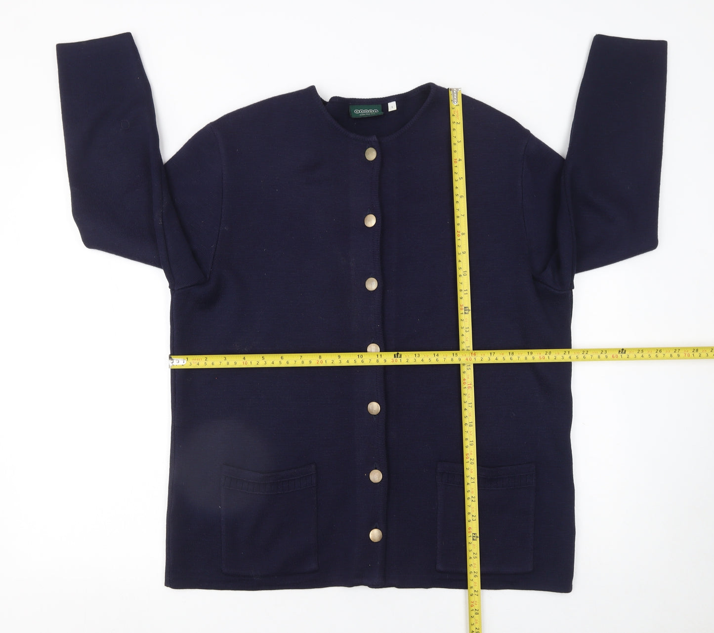 Canda Women’s Blue Cardigan L Knit Button Front Crew Neck Wool Blend