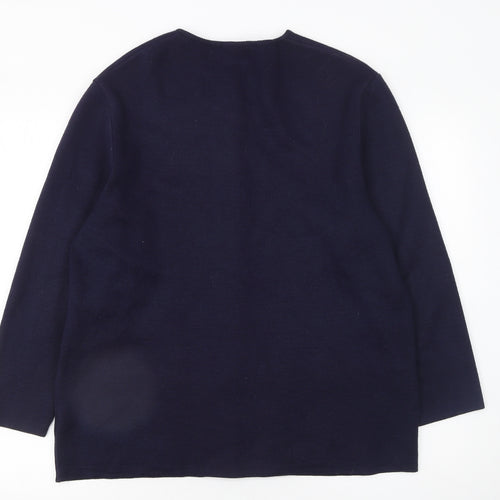 Canda Women’s Blue Cardigan L Knit Button Front Crew Neck Wool Blend