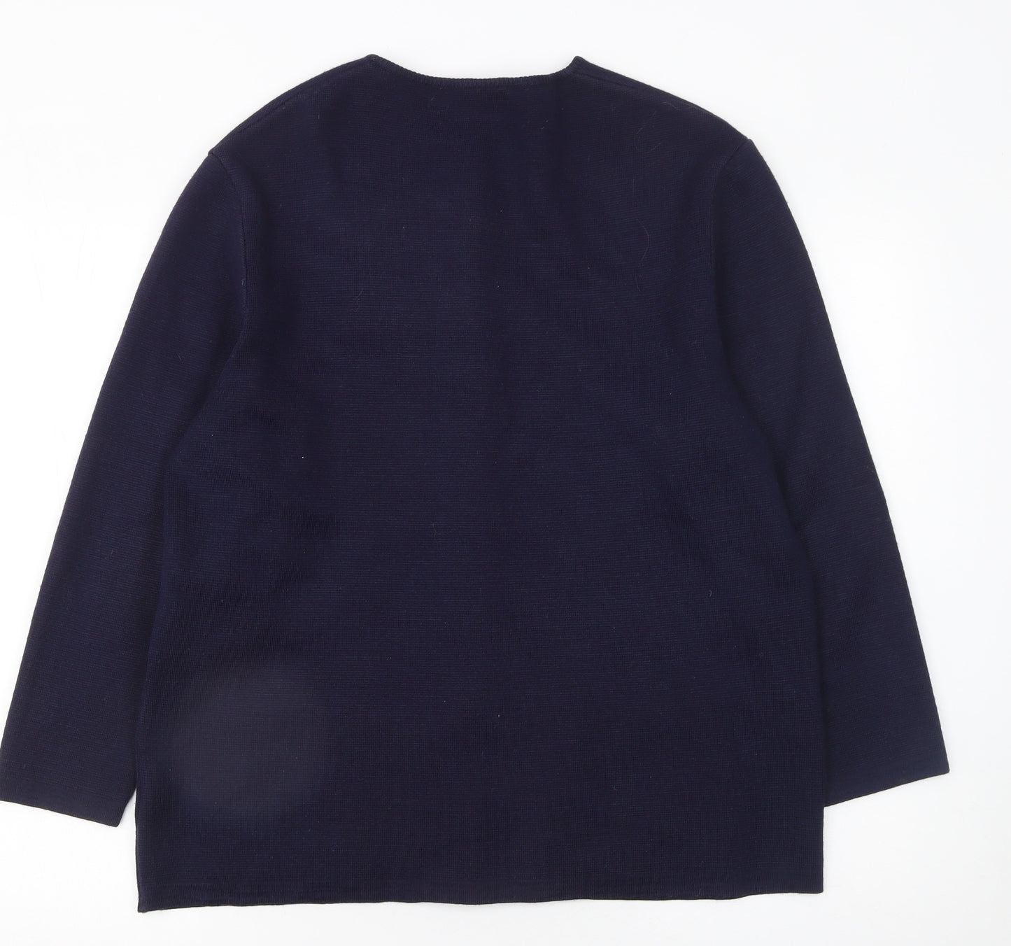 Canda Women’s Blue Cardigan L Knit Button Front Crew Neck Wool Blend