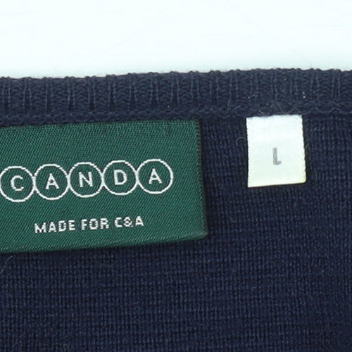 Canda Women’s Blue Cardigan L Knit Button Front Crew Neck Wool Blend
