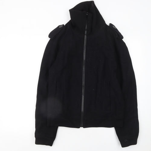 Zara Man Black Wool Bomber Jacket Mens L Regular Fit Full Zip