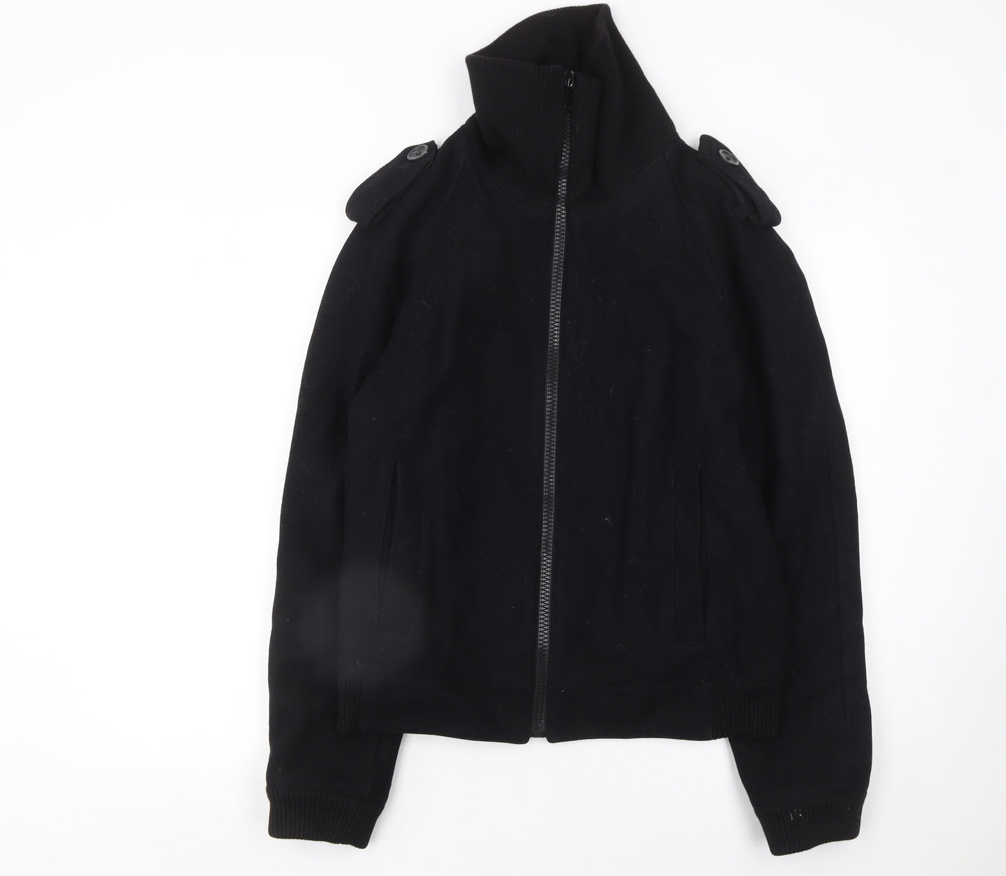 Zara Man Black Wool Bomber Jacket Mens L Regular Fit Full Zip