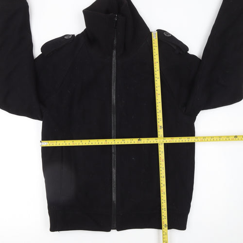 Zara Man Black Wool Bomber Jacket Mens L Regular Fit Full Zip