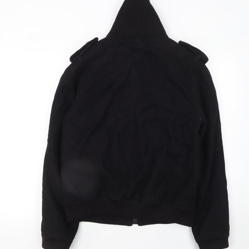 Zara Man Black Wool Bomber Jacket Mens L Regular Fit Full Zip