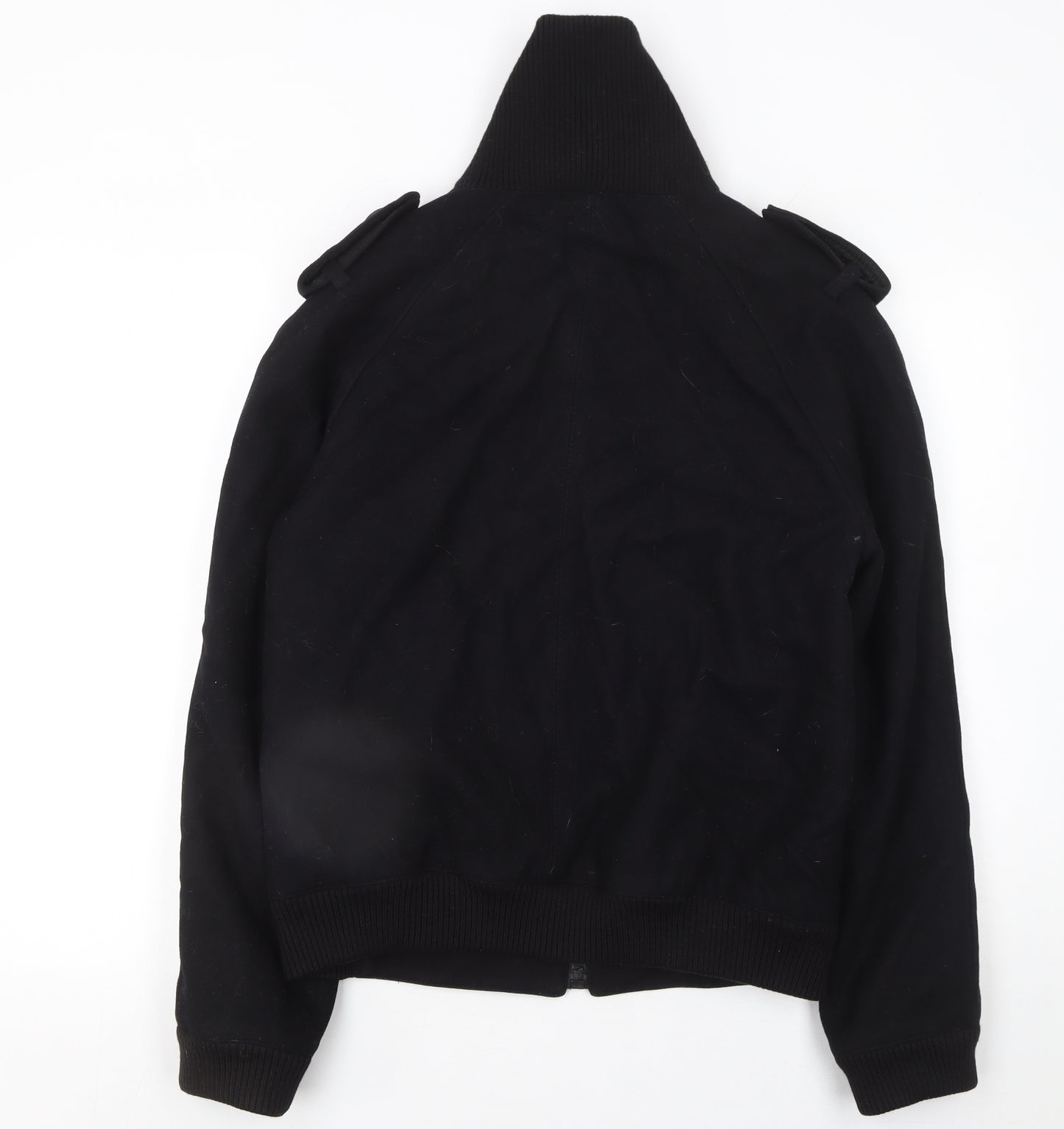 Zara Man Black Wool Bomber Jacket Mens L Regular Fit Full Zip