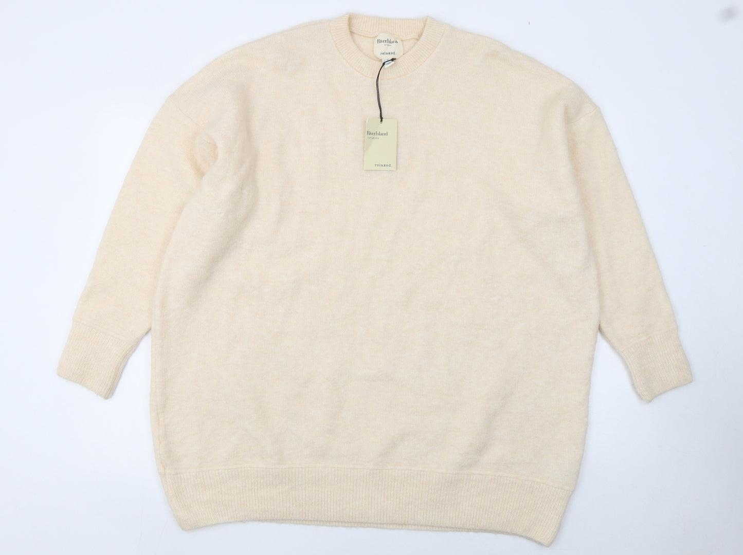 River Island Women Beige Relaxed Knit Crew Neck Jumper Size S