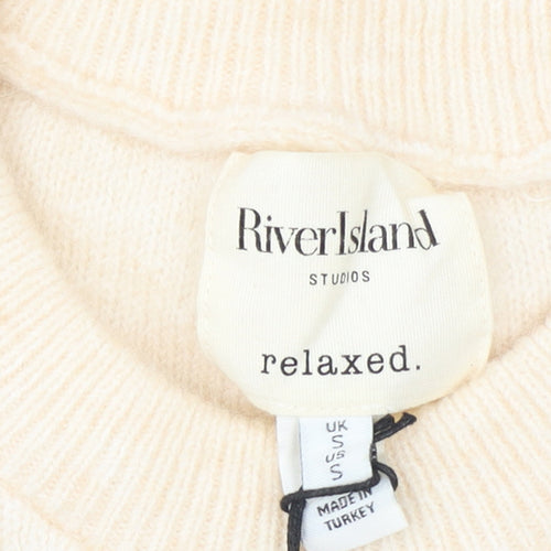 River Island Women Beige Relaxed Knit Crew Neck Jumper Size S