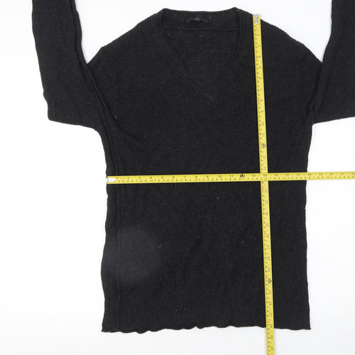 Gap Women's Black V-Neck Knit Jumper Size M Cotton Blend