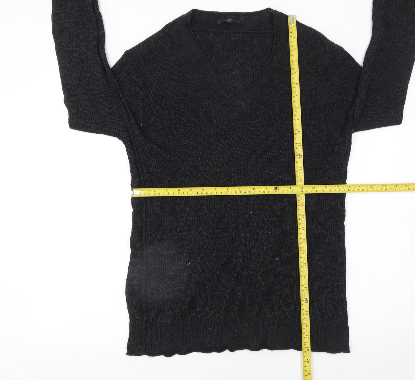 Gap Women's Black V-Neck Knit Jumper Size M Cotton Blend
