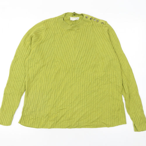 Marks and Spencer Women Green Mock Neck Ribbed Jumper Size 14