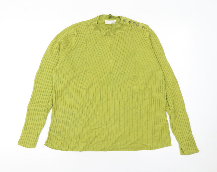 Marks and Spencer Women Green Mock Neck Ribbed Jumper Size 14