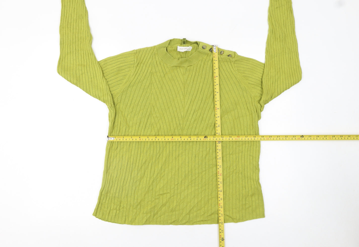 Marks and Spencer Women Green Mock Neck Ribbed Jumper Size 14