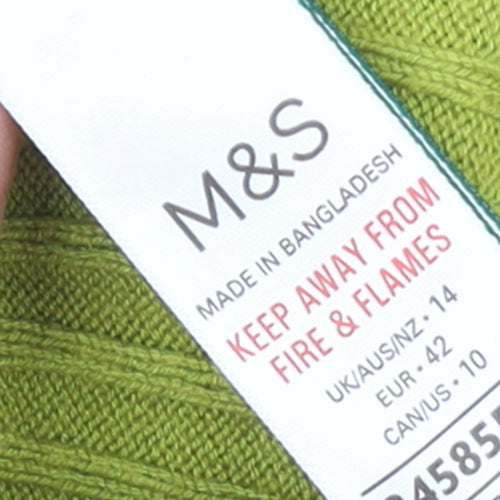 Marks and Spencer Women Green Mock Neck Ribbed Jumper Size 14