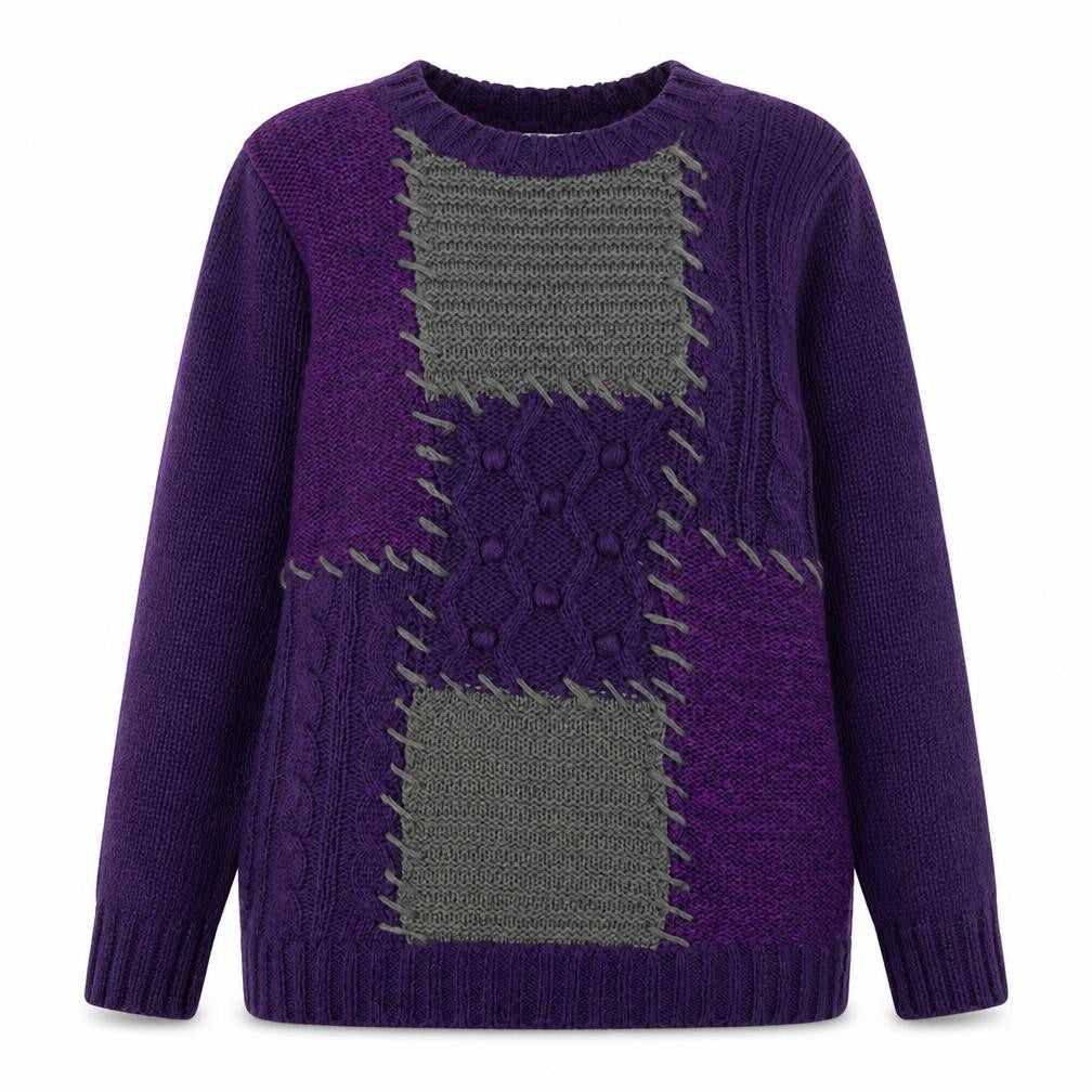 Front view of Klass Collection Women's Purple Cable-Knit jumper, size L