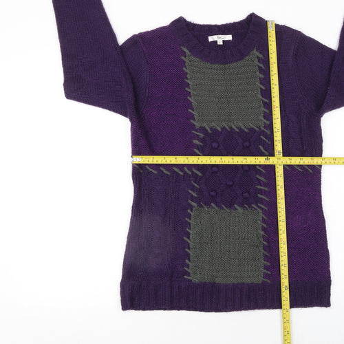 Klass Collection Women's Purple Cable-Knit Pullover Jumper Size L