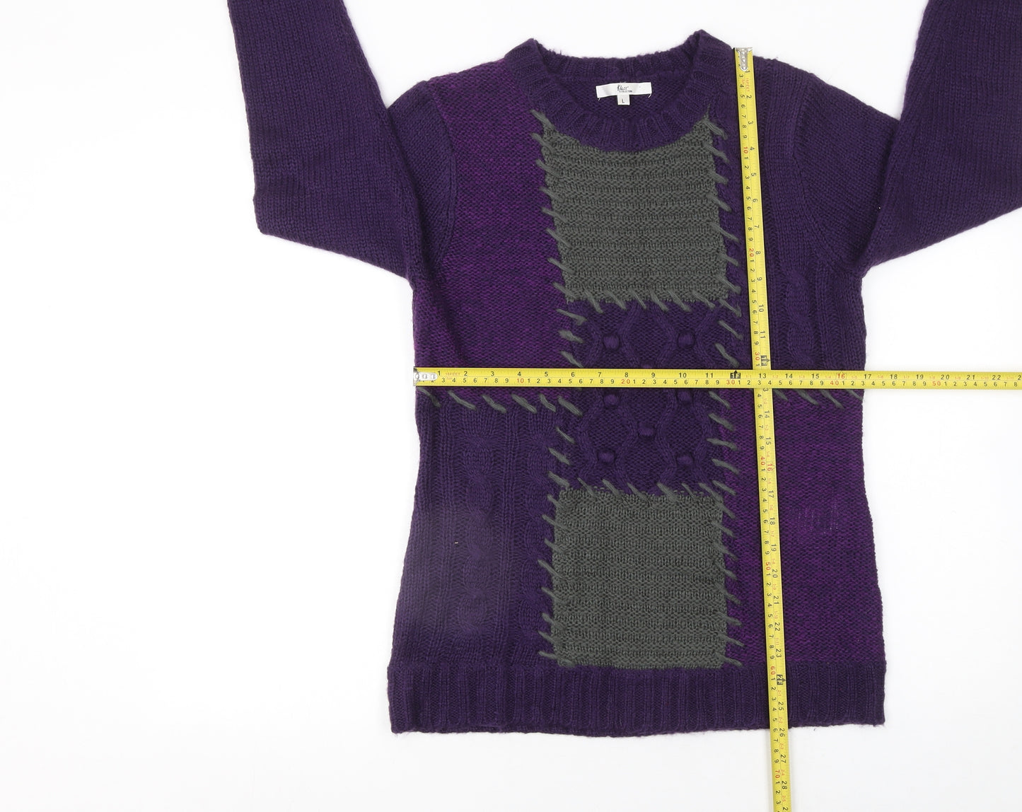 Klass Collection Women's Purple Cable-Knit Pullover Jumper Size L