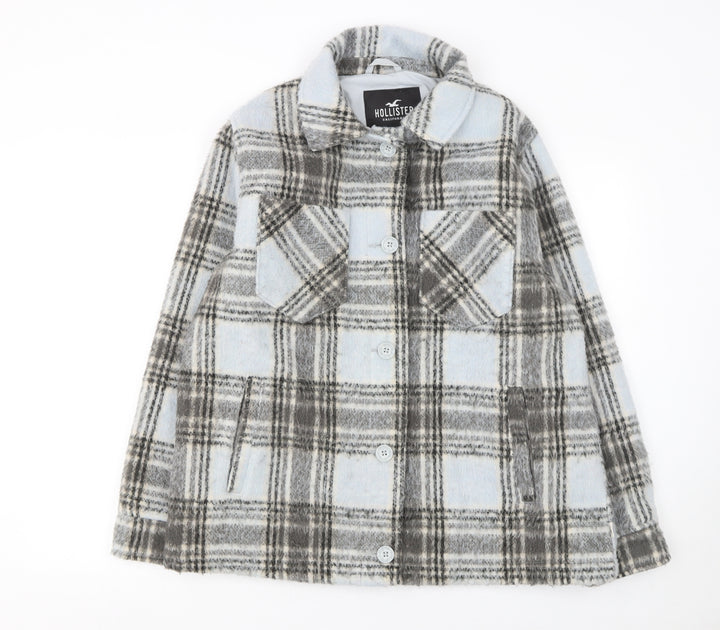 Hollister Men's Grey Plaid Flannel Shacket Jacket M Regular Fit
