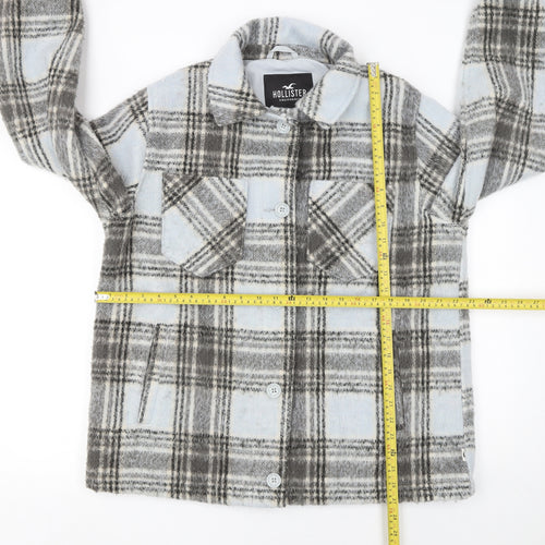 Hollister Men's Grey Plaid Flannel Shacket Jacket M Regular Fit