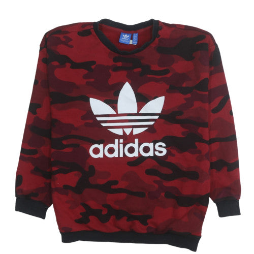 Adidas Boys Red Camo Crew Neck Pullover Sweatshirt Size 146