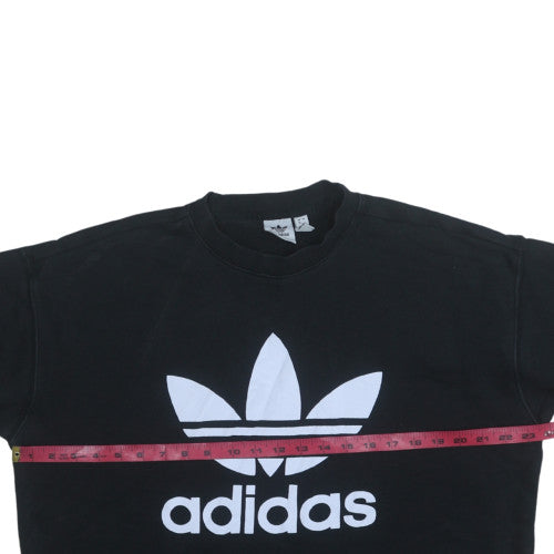 Adidas Womens Black Crew Neck Pullover Sweatshirt Size 16 Logo Print