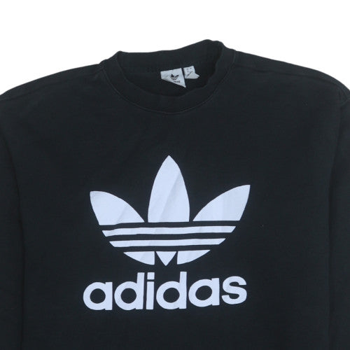 Adidas Womens Black Crew Neck Pullover Sweatshirt Size 16 Logo Print