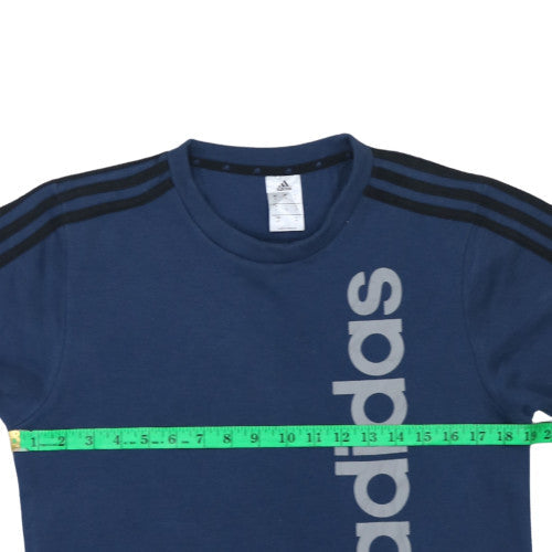 Adidas Mens Blue Pullover Sweatshirt Size M Logo Crew Neck Fleece