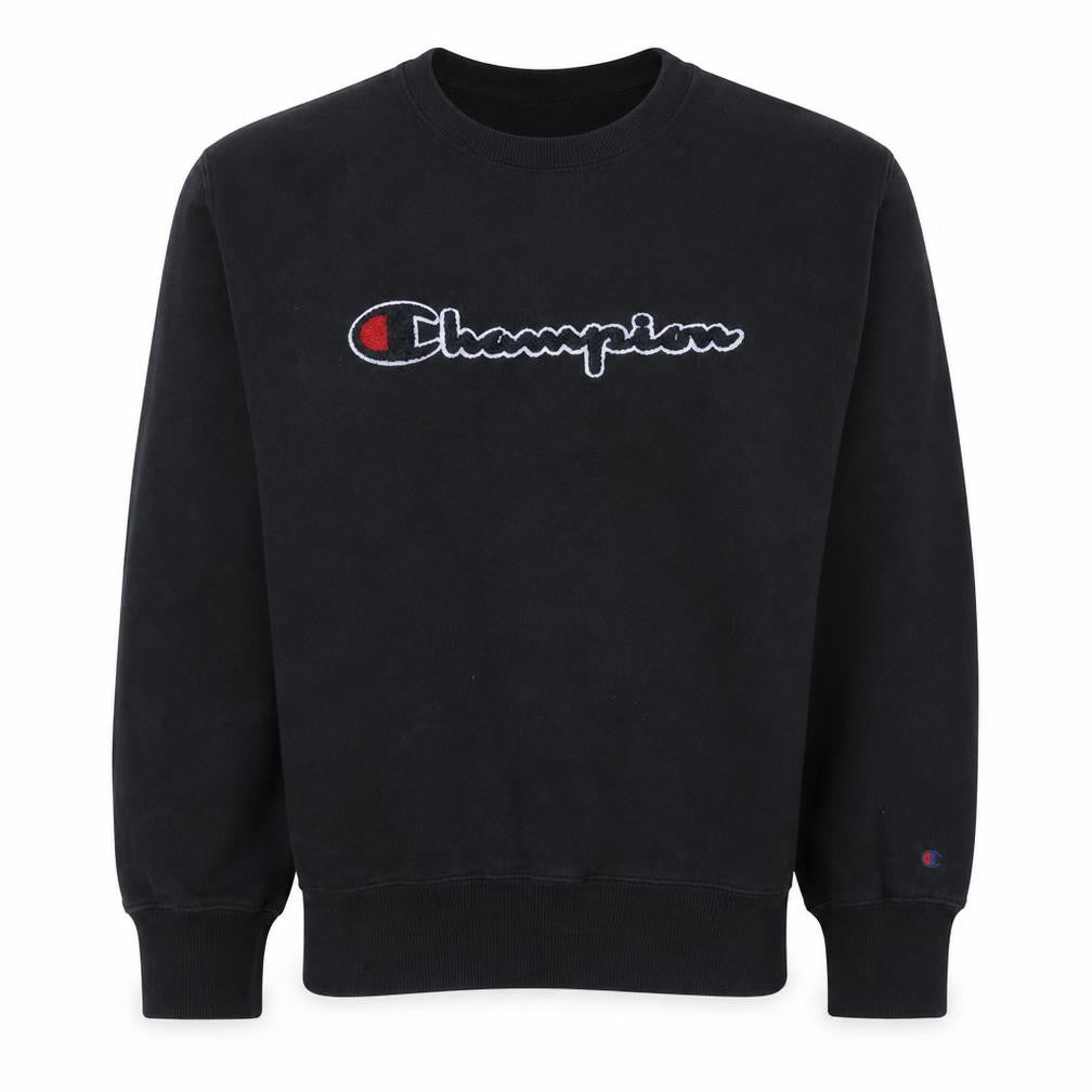 Front view of Champion Men's Black XL Crew Neck Pullover Sweatshirt