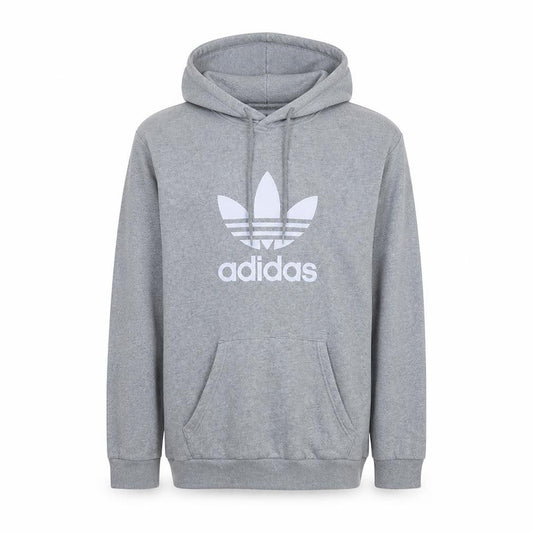 Front view of Adidas Men's Grey Pullover Hoodie Small Logo Cotton Blend