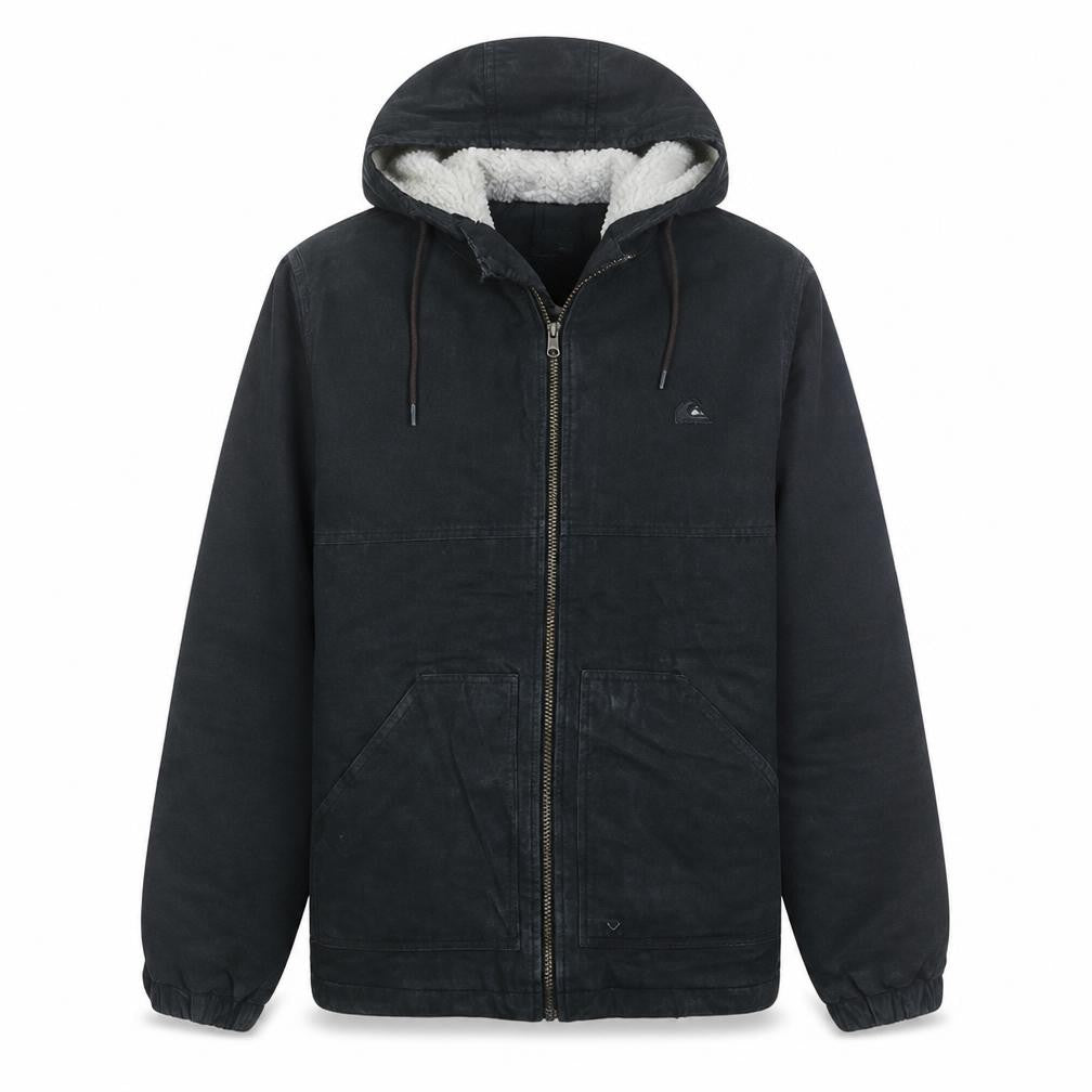 Front view of Quiksilver Men's Black XS Hooded Lined Polyester Casual Jacket