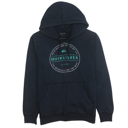 Quiksilver Mens Black Full Zip Hoodie M Fleece Graphic Surf Style