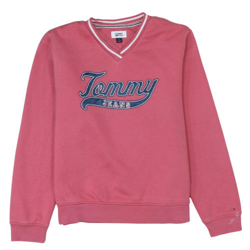 Tommy Jeans Women's Pink V-Neck Pullover Sweatshirt M Cotton Blend
