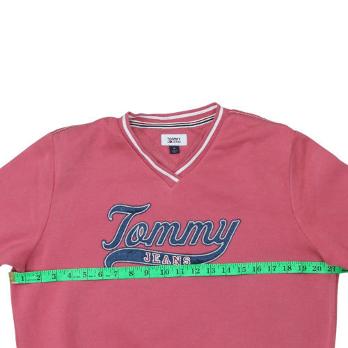 Tommy Jeans Women's Pink V-Neck Pullover Sweatshirt M Cotton Blend