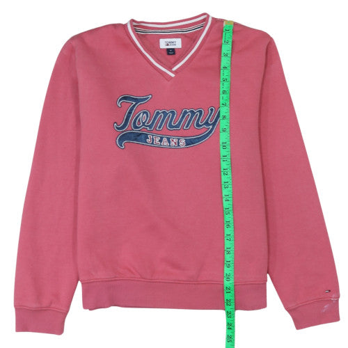Tommy Jeans Women's Pink V-Neck Pullover Sweatshirt M Cotton Blend