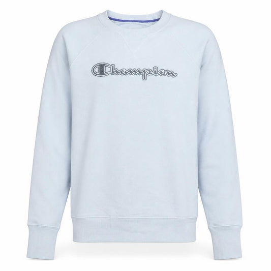 Front view of Champion Men's White Crew Neck Pullover Sweatshirt, size M