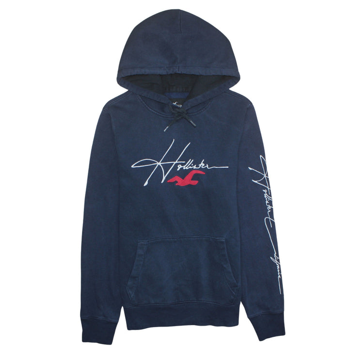 Hollister Men's Blue Pullover Hoodie M Logo Fleece Sweatshirt