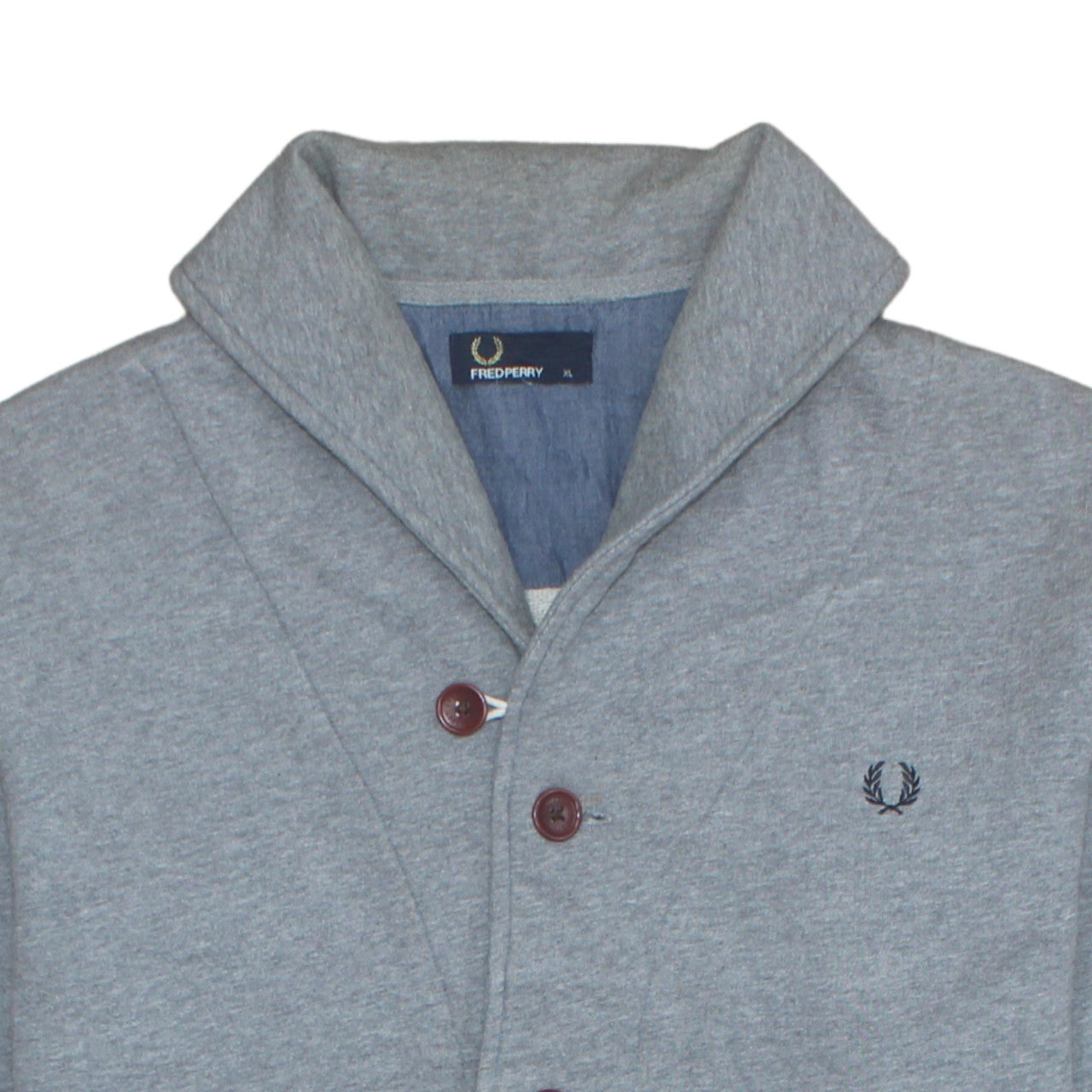 Fred Perry Men's Grey XL Cardigan Sweatshirt Button Up Cotton Blend