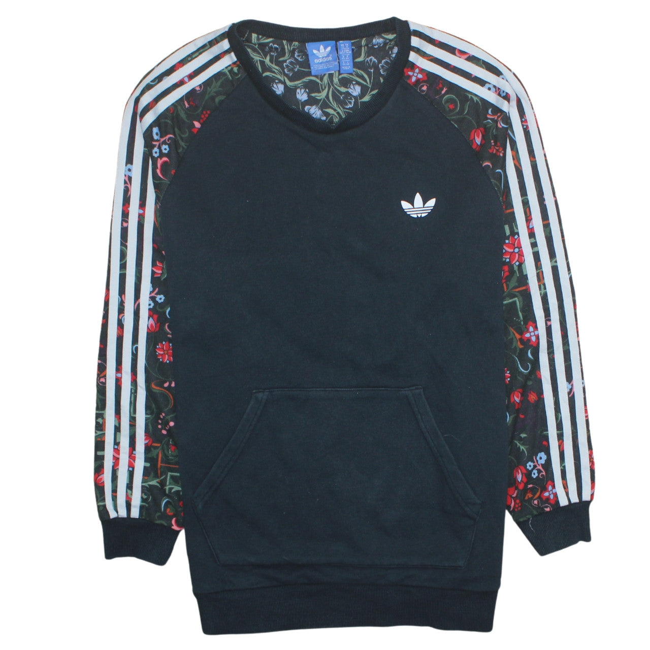 Adidas Women Black Floral Sleeve Pullover Sweatshirt UK 14
