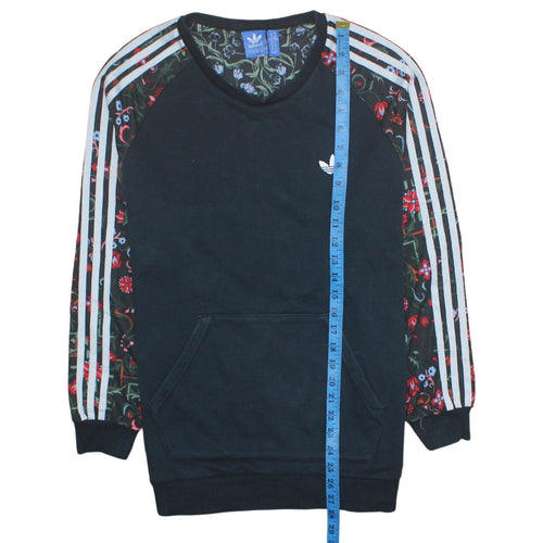 Adidas Women Black Floral Sleeve Pullover Sweatshirt UK 14