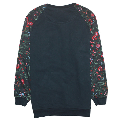 Adidas Women Black Floral Sleeve Pullover Sweatshirt UK 14