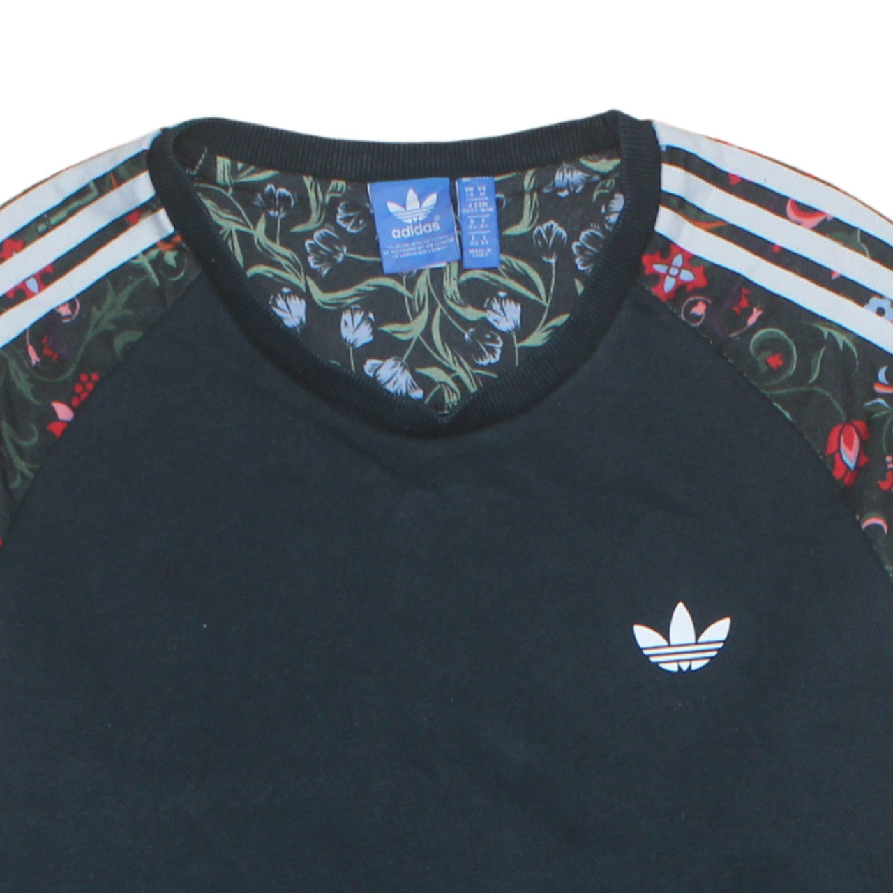 Adidas Women Black Floral Sleeve Pullover Sweatshirt UK 14