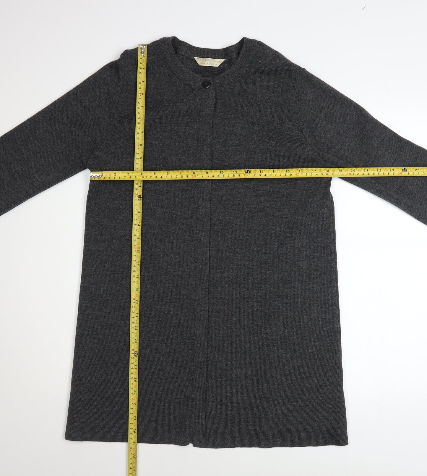 Marks & Spencer Women’s Grey Merino Wool Blend Longline Cardigan UK 12