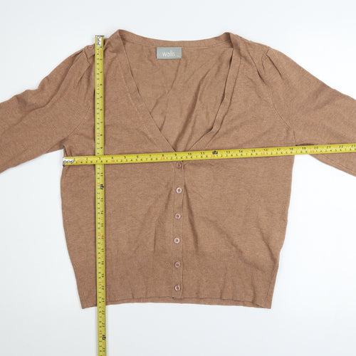 Wallis Women Brown Size 14 V-Neck Button Knit Cardigan