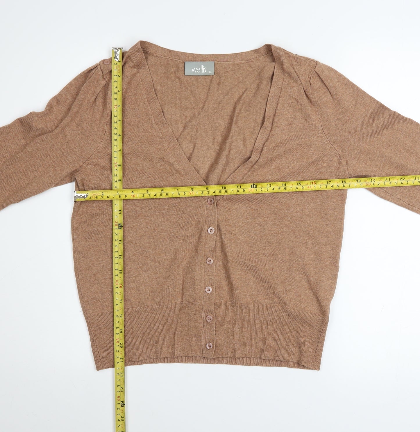 Wallis Women Brown Size 14 V-Neck Button Knit Cardigan
