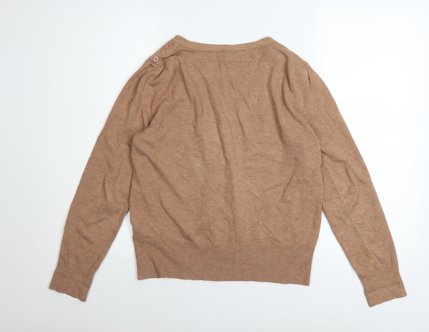 Wallis Women Brown Size 14 V-Neck Button Knit Cardigan