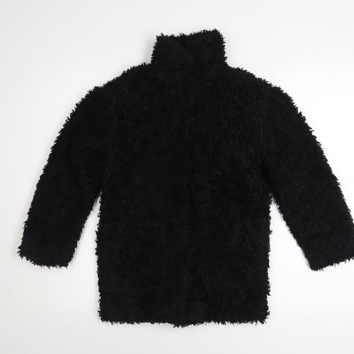 H&M Girls Black Fleece Basic Coat 8-9 Years Lined Winter Outerwear