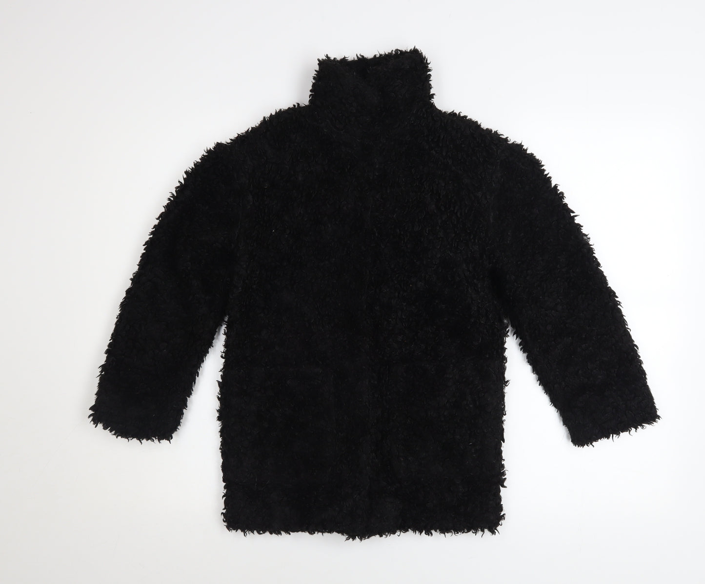 H&M Girls Black Fleece Basic Coat 8-9 Years Lined Winter Outerwear