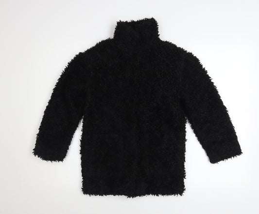 H&M Girls Black Fleece Basic Coat 8-9 Years Lined Winter Outerwear