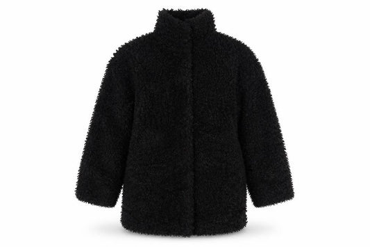 H&M Girls Black Fleece Basic Coat 8-9 Years Lined Winter Outerwear